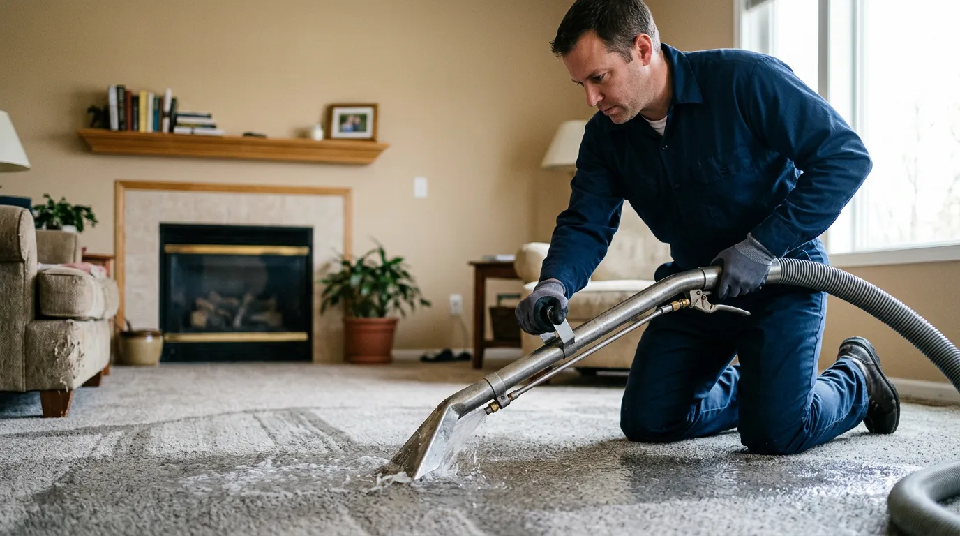 Water damage restoration technician working near Kingsbury, IN